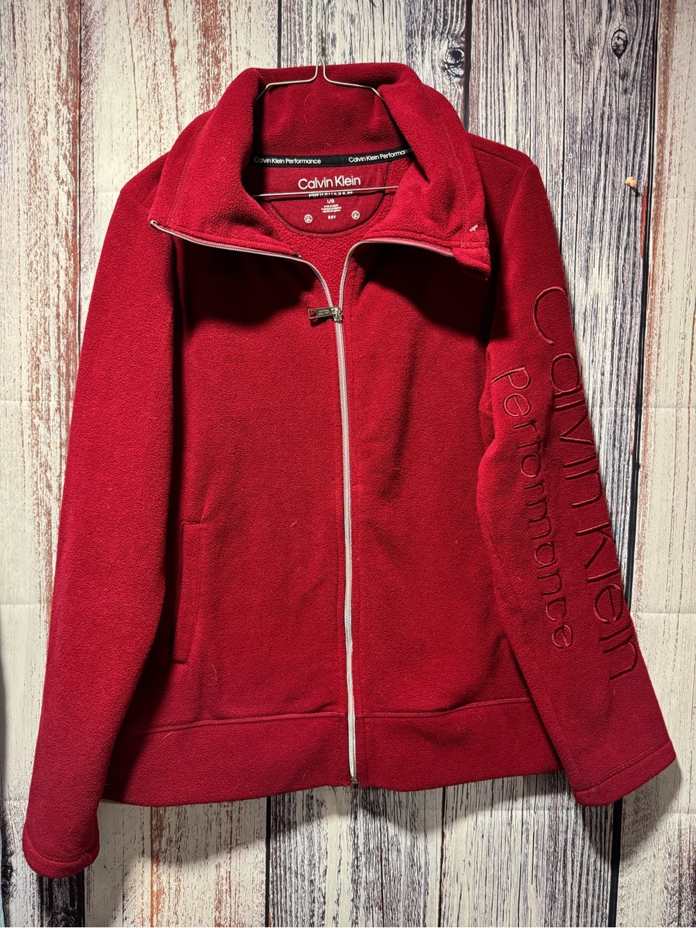 Calvin Klein Performance Women's Deep Red Full-Zip Teddy Jacket
